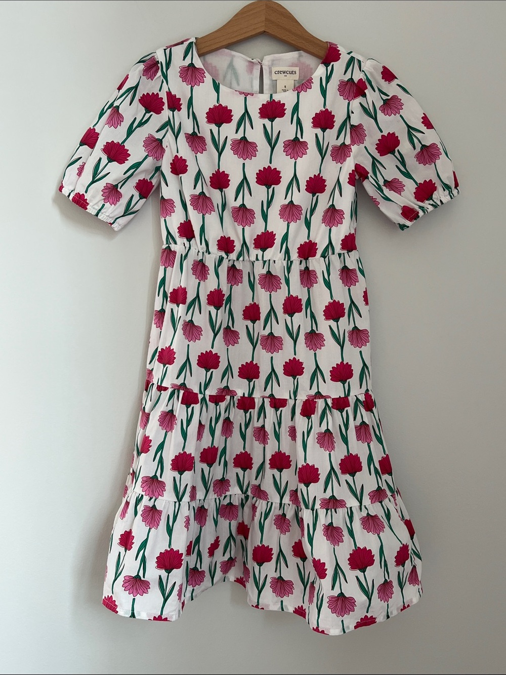 Crewcuts | White Dress with Pink & Red Floral Print Size 5